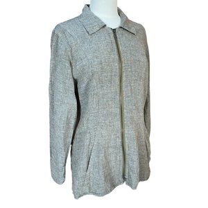 Flax Linen Zip Front Jacket Shacket Marled Olive Lagenlook Quiet Luxury-S